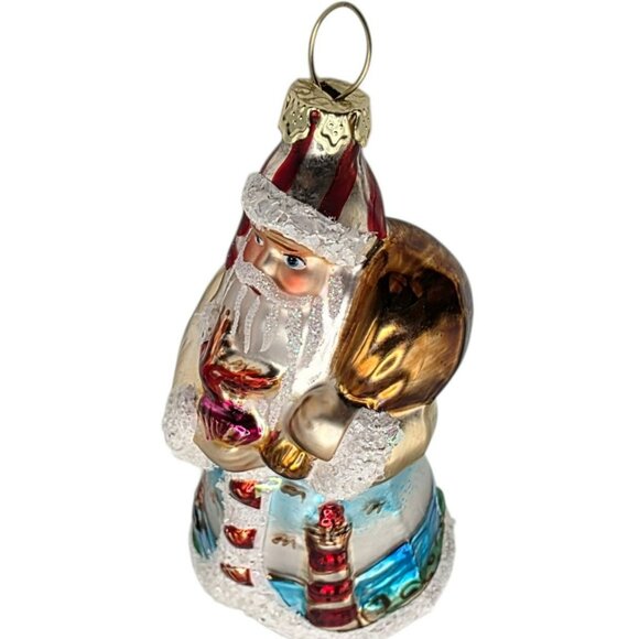 Vintage Coastal Santa Claus Christmas Ornament Nautical Sea Lighthouse Sailboat - Picture 8 of 10